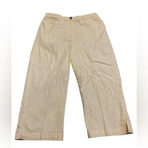 VINTAGE Tabi Petite Wide Leg Crop Chino Pants 10P | Y2K Cream Stretch Trousers
